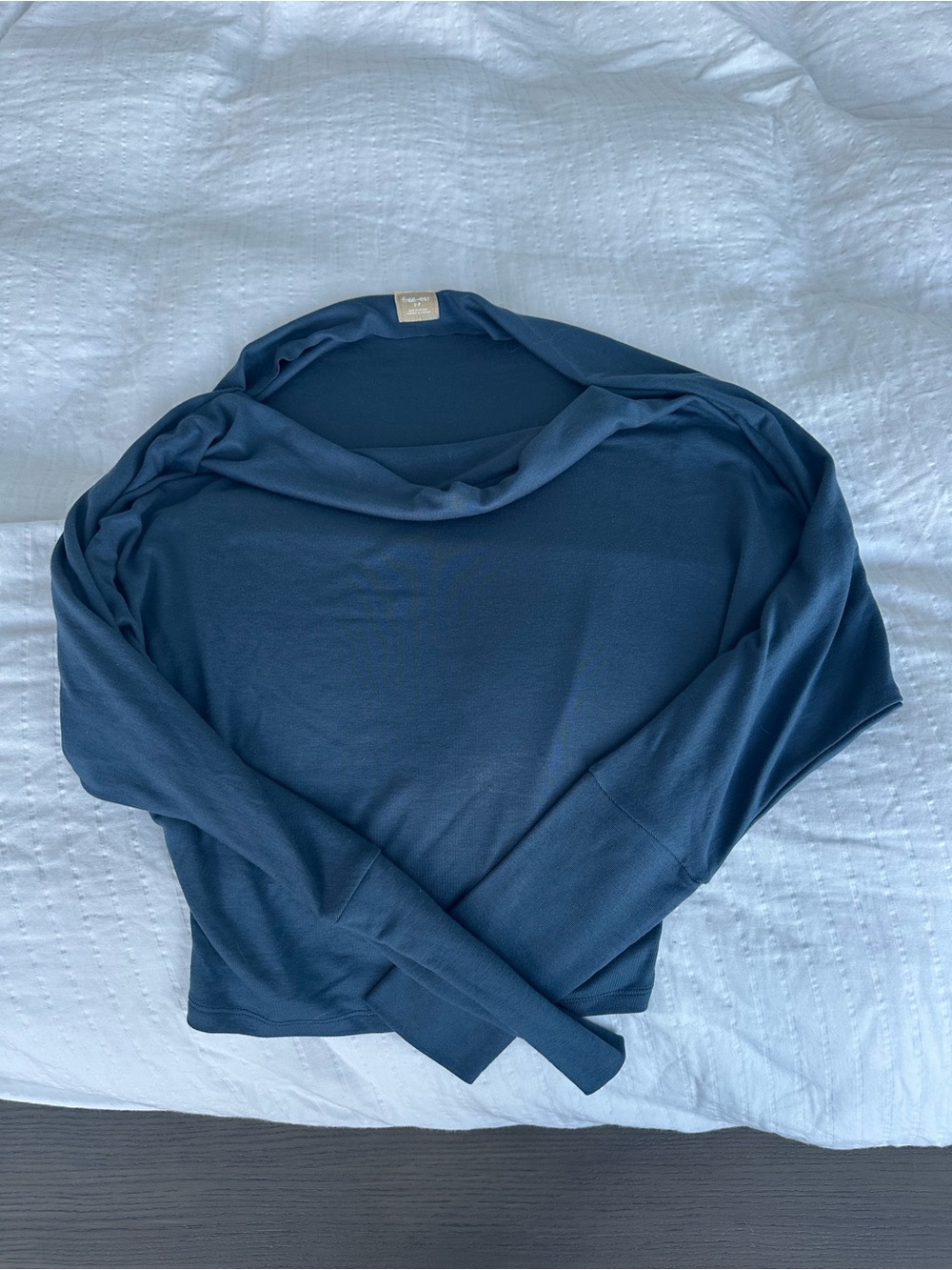 Free People Navy Blue Off-Shoulder Long Sleeve Top